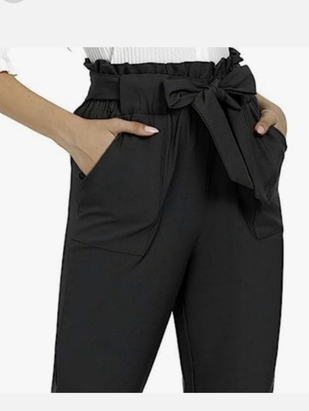 Black Paperbag Casual Tie Waist Pants NWT Large